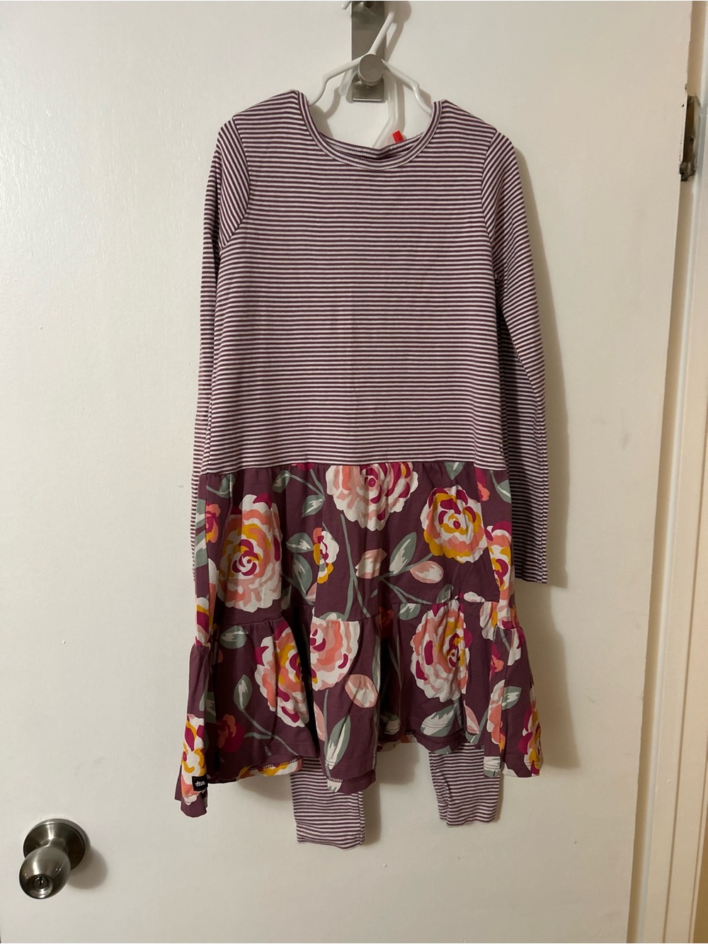 Tea Collection Purple Striped Matching Dress & Leggings Set